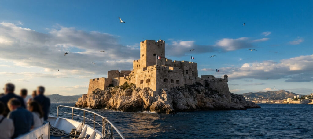 Château d'If depuis la mer, lié au Comte de Monte-Cristo, Marseille