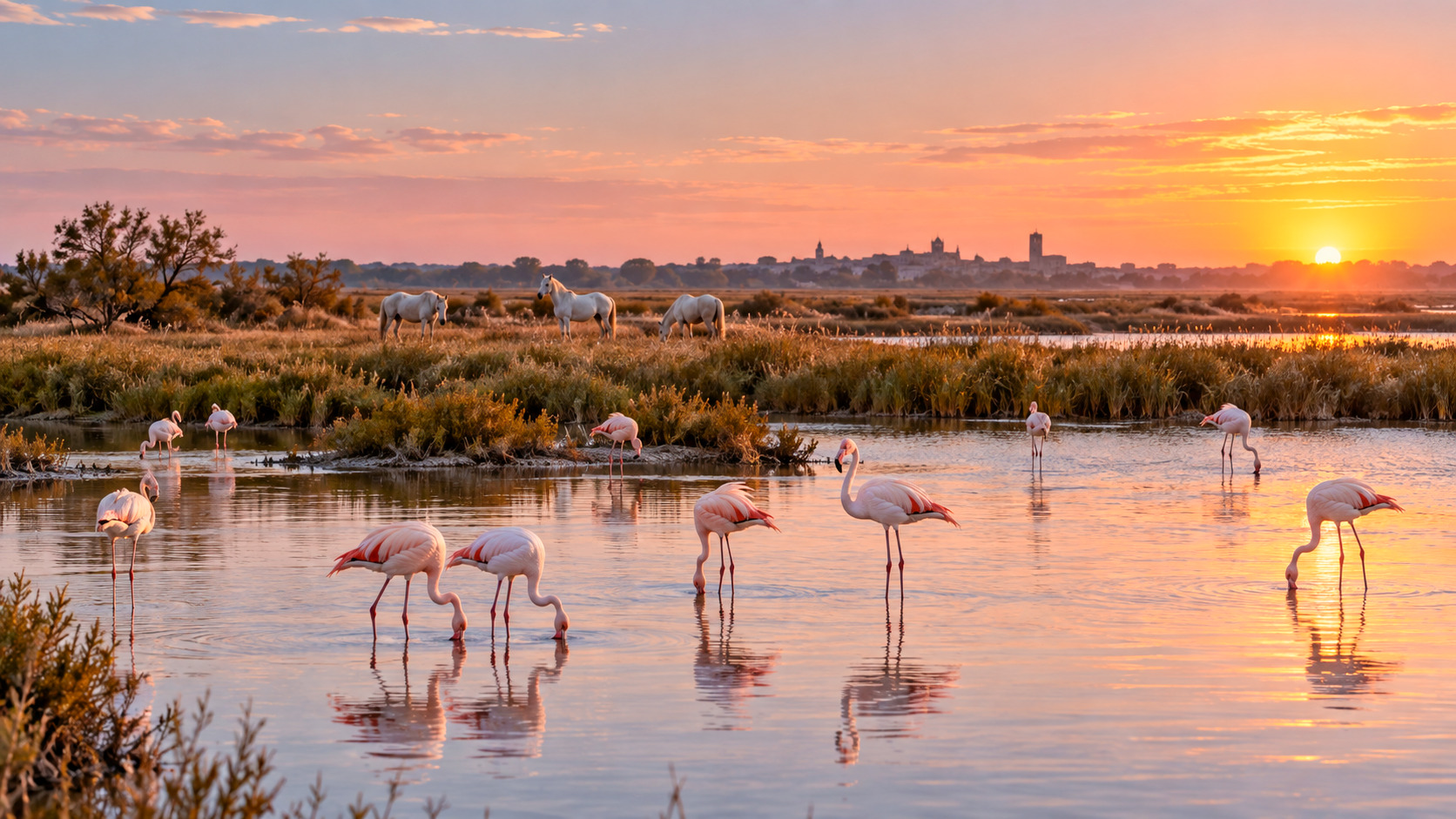 Camargue, flamants roses et chevaux blancs