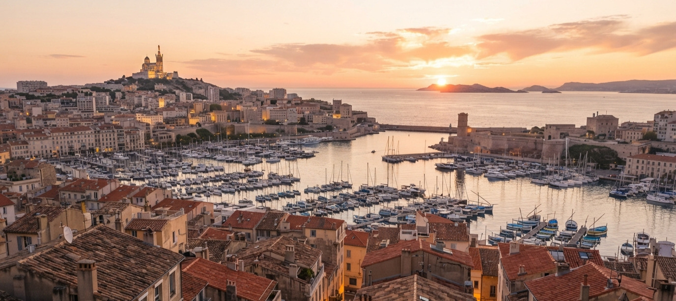 Vieux-Port et quartier du Panier, Marseille au lever du soleil