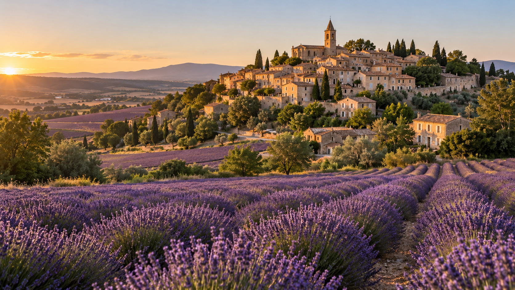 Village de Valensole entouré de champs de lavande