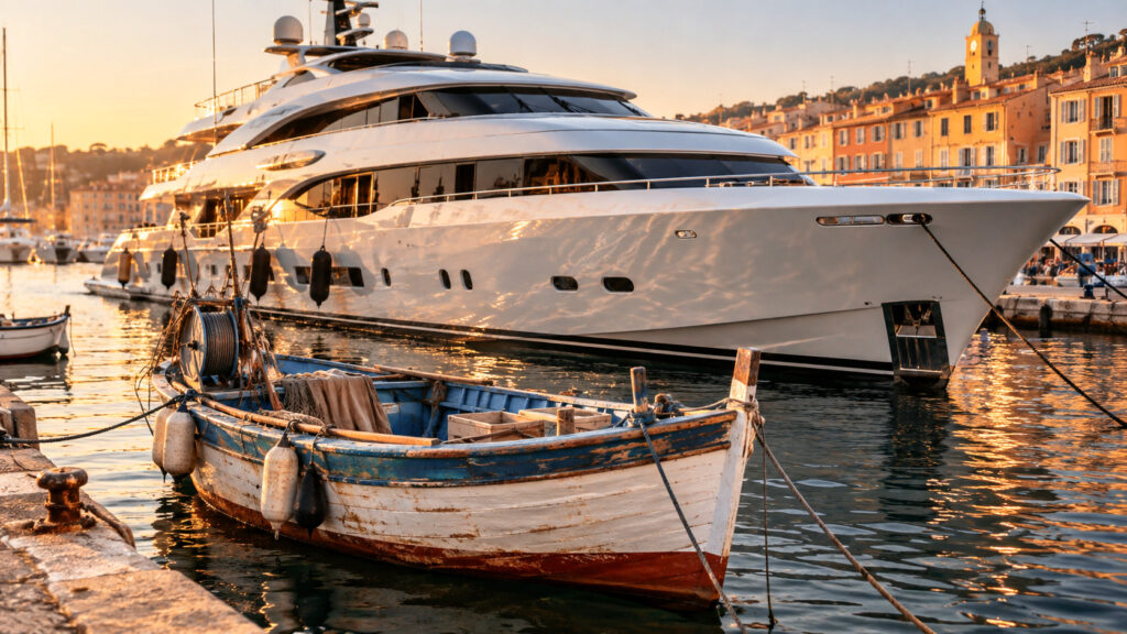 Chauffeur privé, yachts et barques de pêche au port de Saint-Tropez